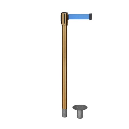 MONTOUR LINE Retractable Belt Removable Stanchion, 2ft Sat.Brass Post  9ft. Lt Blu MX530R-SB-LBL-90